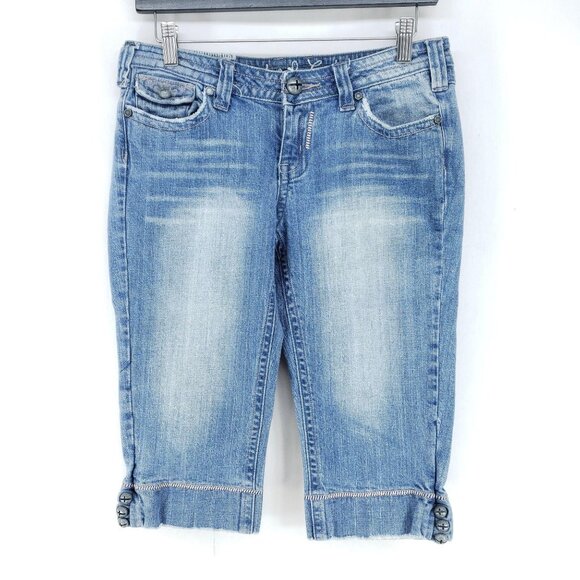 Industrial Cotton Pants - Industrial Cotton Denim Capri Women's Size 7 Light Wash Stretch